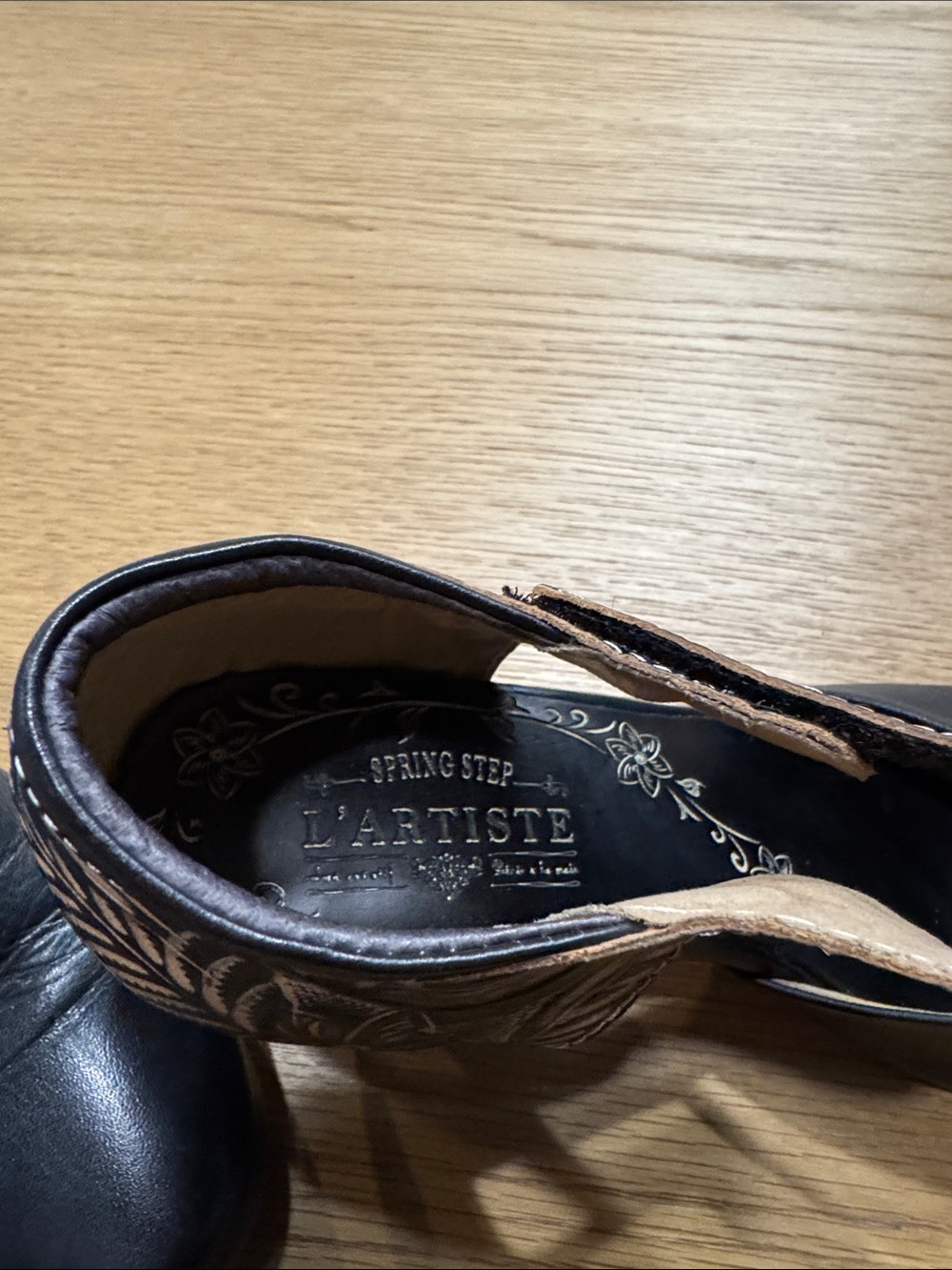 Leather Floral-Detail Black Mary Jane Heels - Picture 8 of 15